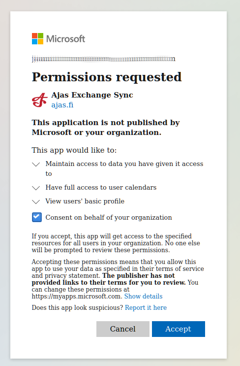 Exchange-synkronoinnin kirjautuminen uusittava 4 exchange admin consent