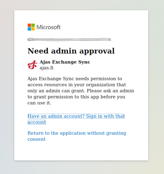 Exchange-synkronoinnin kirjautuminen uusittava 3 exchange admin required